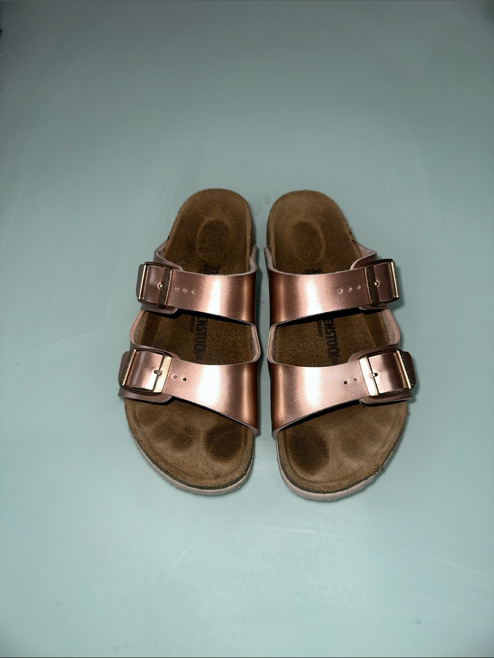 Birkenstock Metallic Rose Gold Double-Strap Sandals
